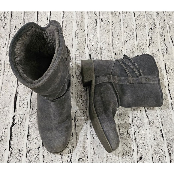 Abeo Blaine Suede Sheepskin Mid Gray Calf Boots WOMENS SIZE 10 - Picture 7 of 14